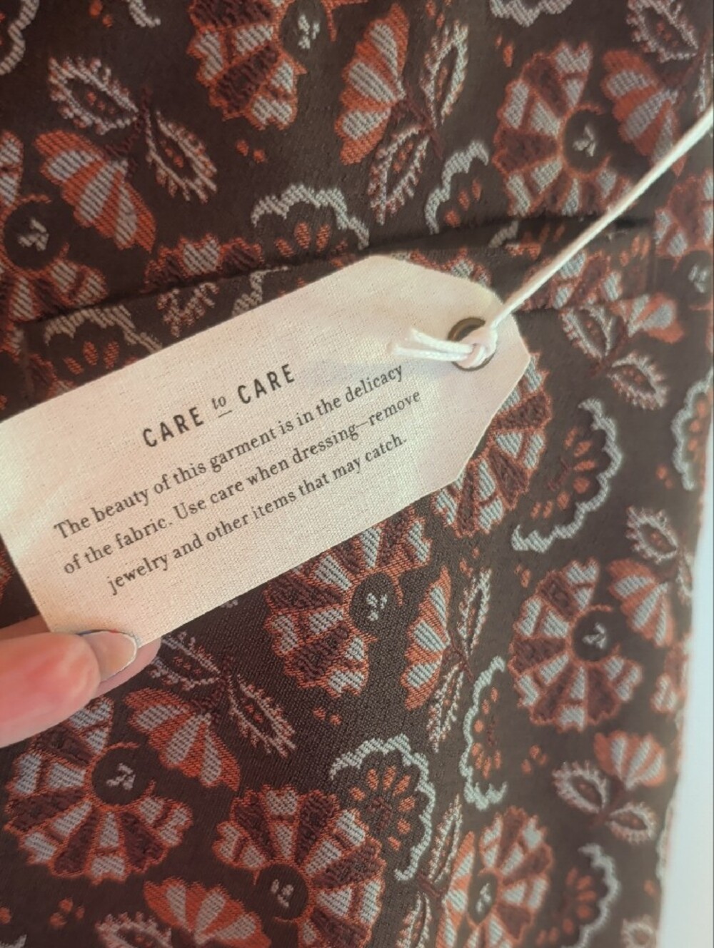 Anthropologie Brown and Dusty Pink Floral Slim Pants - Picture 3 of 7